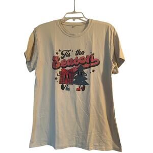 NWOT Tis the Season Men's Cut Short Sleeve Cream Color T Shirt Size Medium